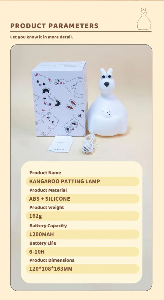 kangaroo silicone night light warm LED bedside lamp