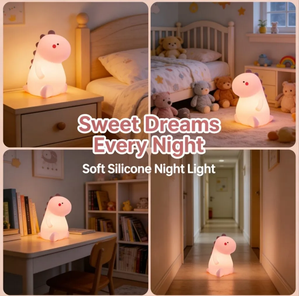 dinosaur silicone night light warm LED bedside lamp