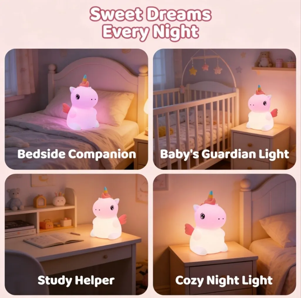 color changing unicorn bedside lamp for children