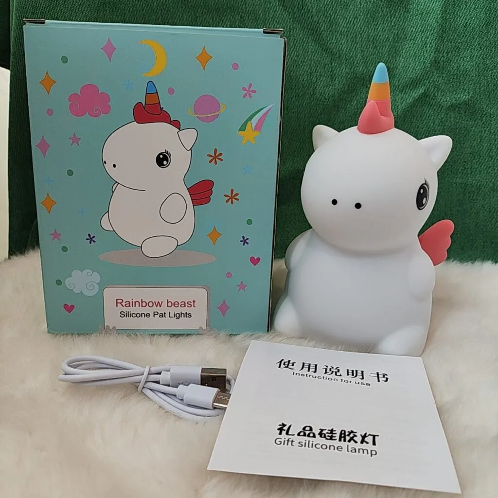 kids unicorn night light tap control function
